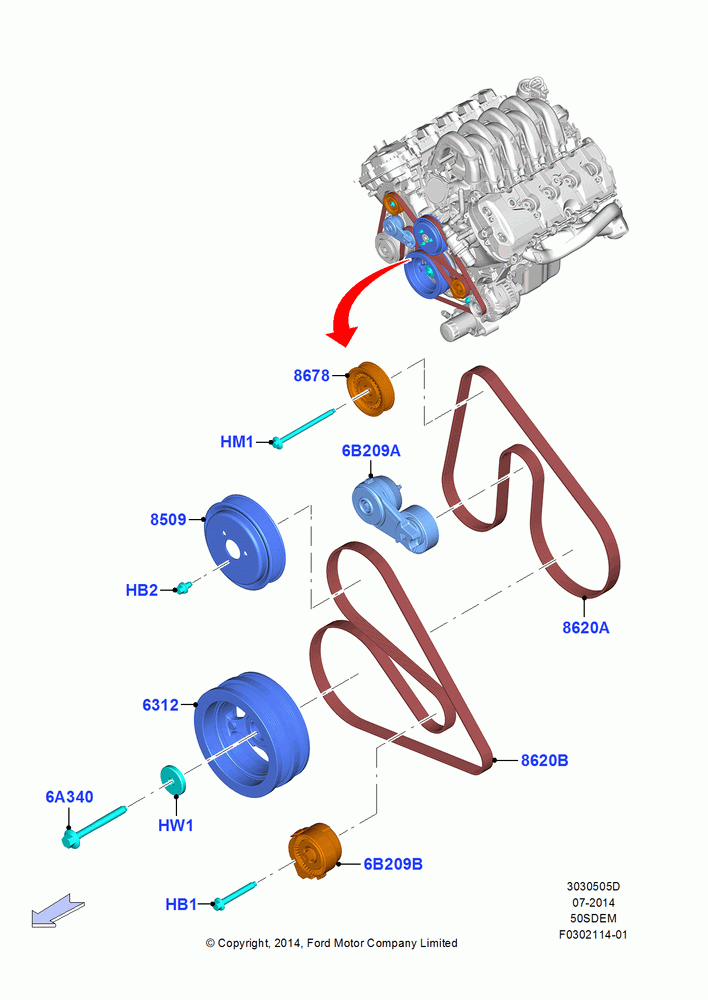Pulleys and Drive Belts, MOD 5.0L-4V DOHC SEFI NA