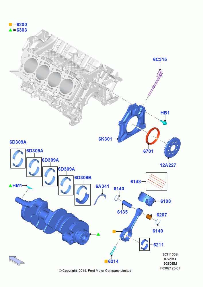 05B - Crankshaft/Pistons and Bearings, MOD 5.0L-4V DOHC SEFI NA; 20/OCT/2014-17/JUL/2017