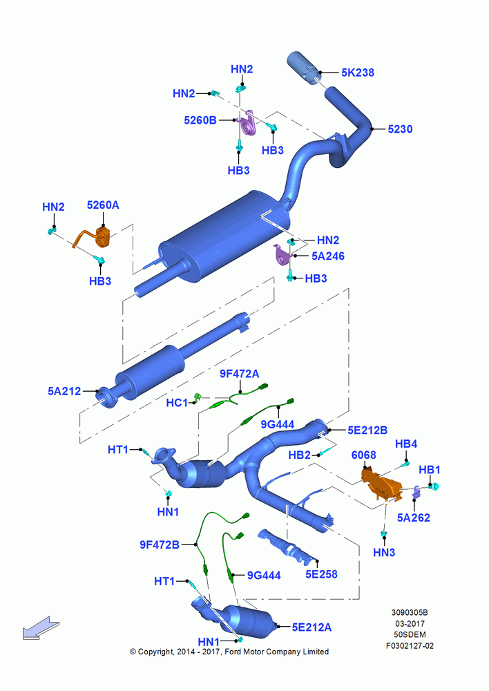 Exhaust System, MOD 5.0L-4V DOHC SEFI NA
