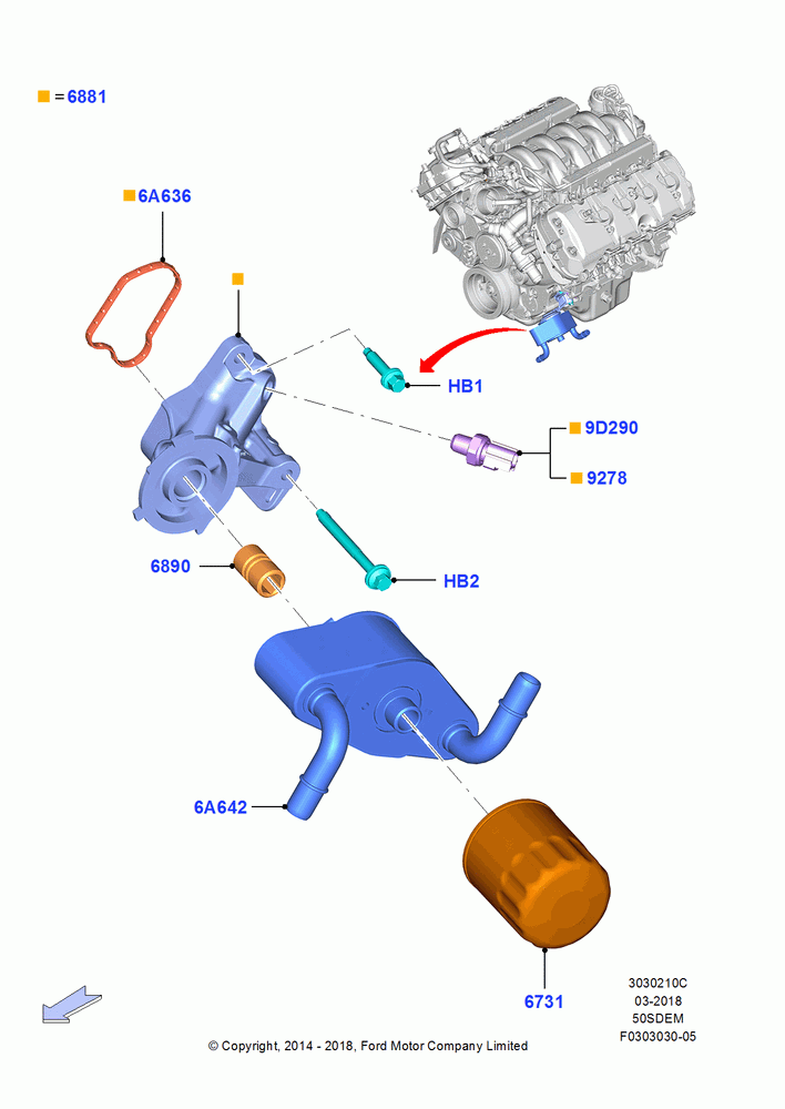 10C - Oil Cooler and Filter, LHD RWD, MOD 5.0L-4V DOHC SEFI NA; 18/AUG/2014-02/OCT/2017