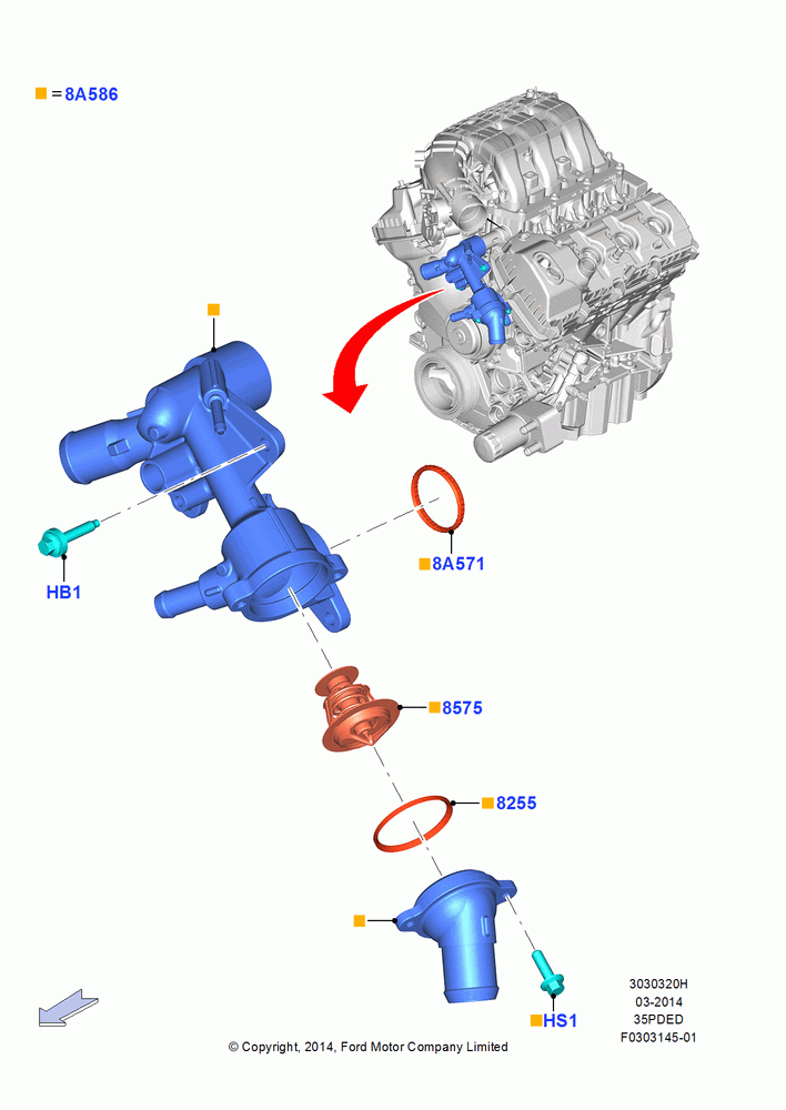 Thermostat/Housing & Related Parts, 3.5L Cyclone V6 Petrol TIVCT