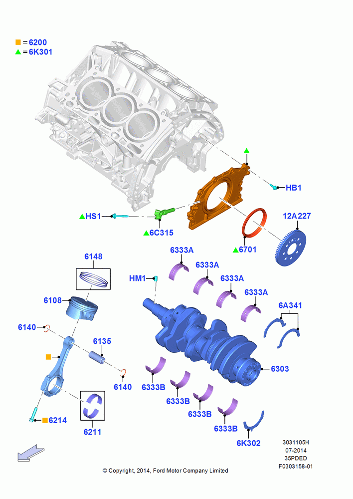 05H - Crankshaft/Pistons and Bearings, 3.5L Cyclone V6 Petrol TIVCT; 20/OCT/2014-17/JUL/2017