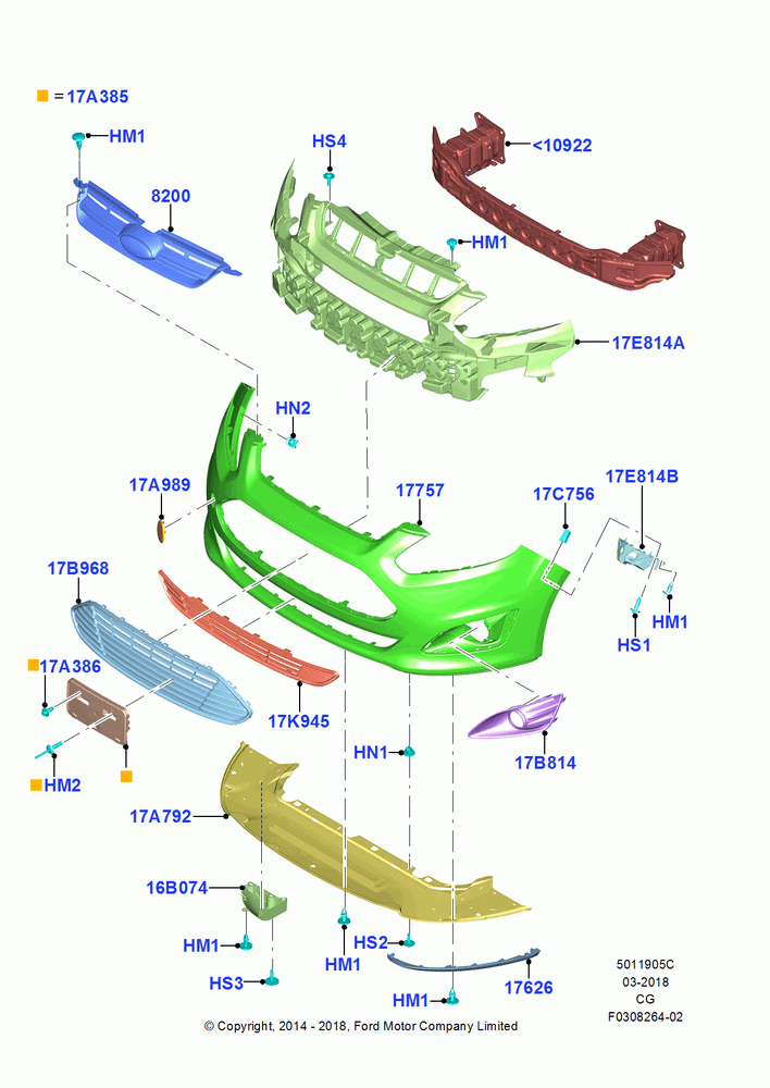 05C - Radiator Grille and Front Bumper, With Front Towing Hook; 15/SEP/2014-26/APR/2018