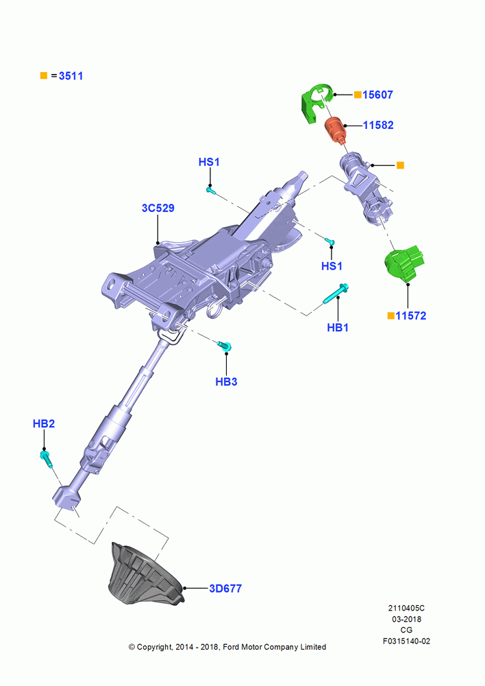 05C - Steering Column, Less Keyless Entry System, (+) "NA Market "; 15/SEP/2014-26/APR/2018