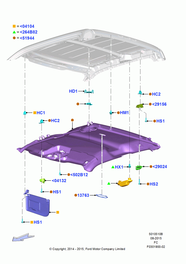 10B - Headlining and Sun Visors, Less Sun Roof, Super Cab; 20/OCT/2014-17/JUL/2017