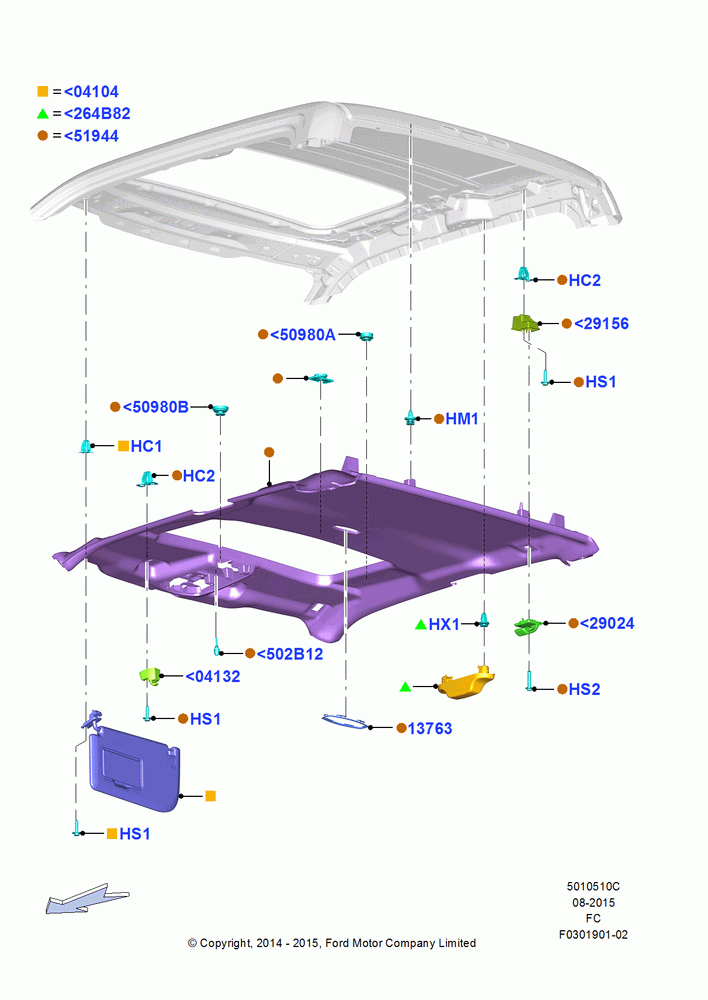 10C - Headlining and Sun Visors, Power Tilt/Slide Sun Roof, Super Cab; 20/OCT/2014-17/JUL/2017