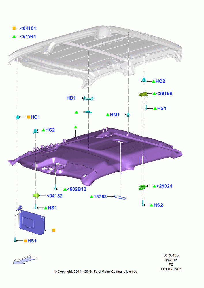 10D - Headlining and Sun Visors, Crew Cab, Less Sun Roof; 20/OCT/2014-17/JUL/2017