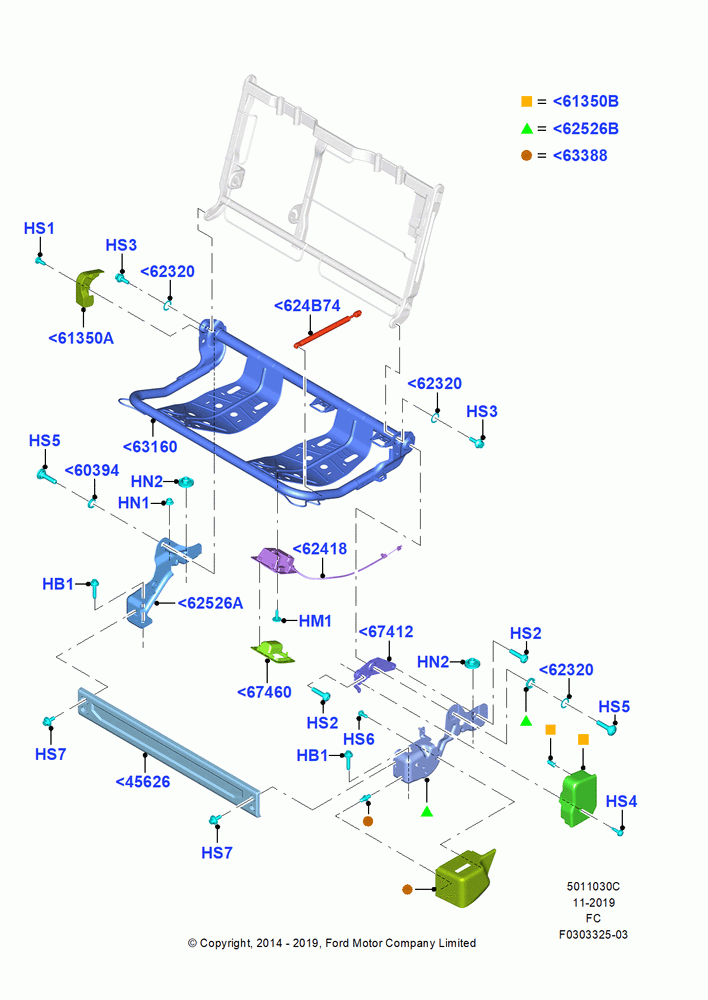 30C - Rear Seat Base, Crew Cab, Rear Center Armrest With Cupholder, 60% Seat, LH; 20/OCT/2014-22/OCT/2018