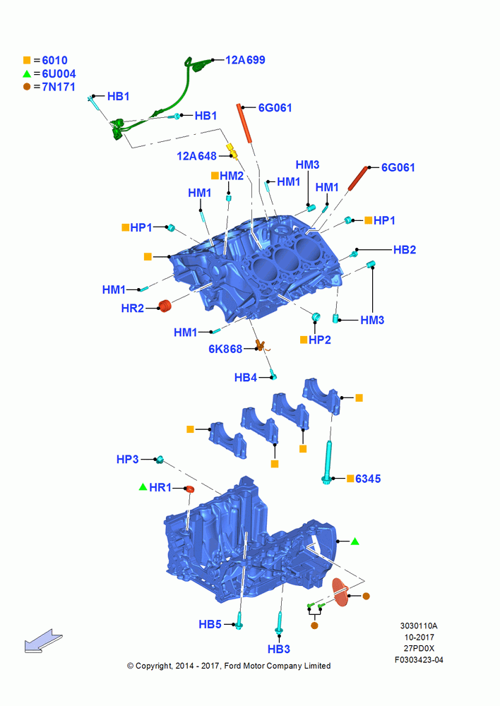 10A - Cylinder Block and Plugs, 2.7L DOHC 4V DI GT V6 GAS/FFV; 20/OCT/2014-17/JUL/2017