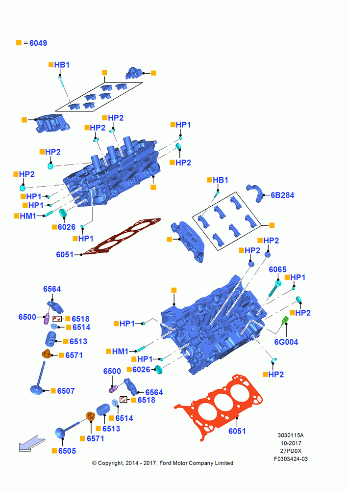 15A - Cylinder Head, 2.7L DOHC 4V DI GT V6 GAS/FFV; 20/OCT/2014-17/JUL/2017