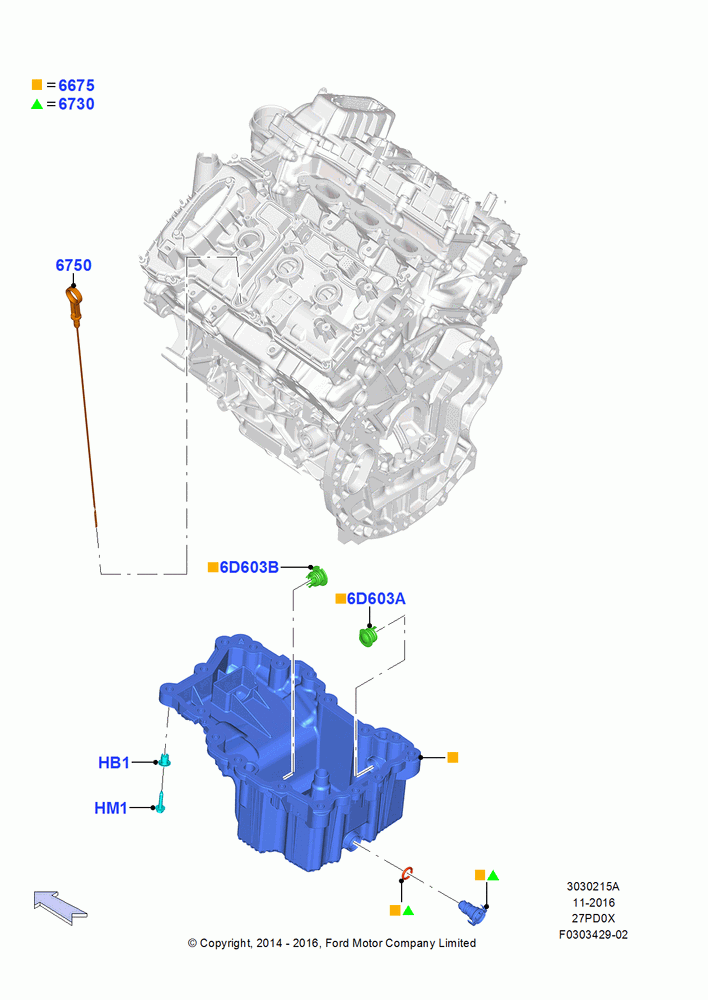 15A - Oil Pan/Oil Level Indicator, 2.7L DOHC 4V DI GT V6 GAS/FFV; 20/OCT/2014-17/JUL/2017