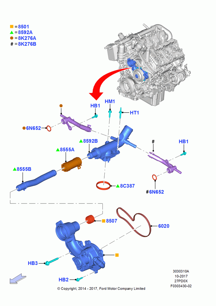 10A - Water Pump, 2.7L DOHC 4V DI GT V6 GAS/FFV; 20/OCT/2014-15/JUN/2016