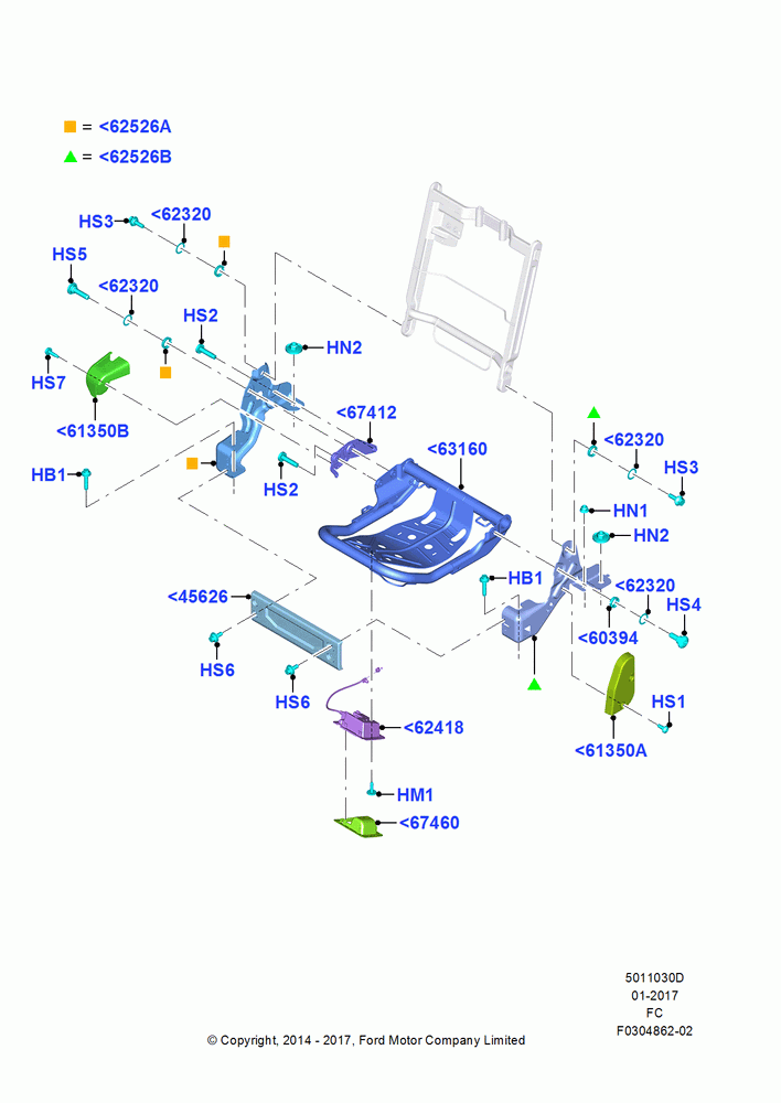 30D - Rear Seat Base, Super Cab, 40% Seat, RH; 20/OCT/2014-22/OCT/2018