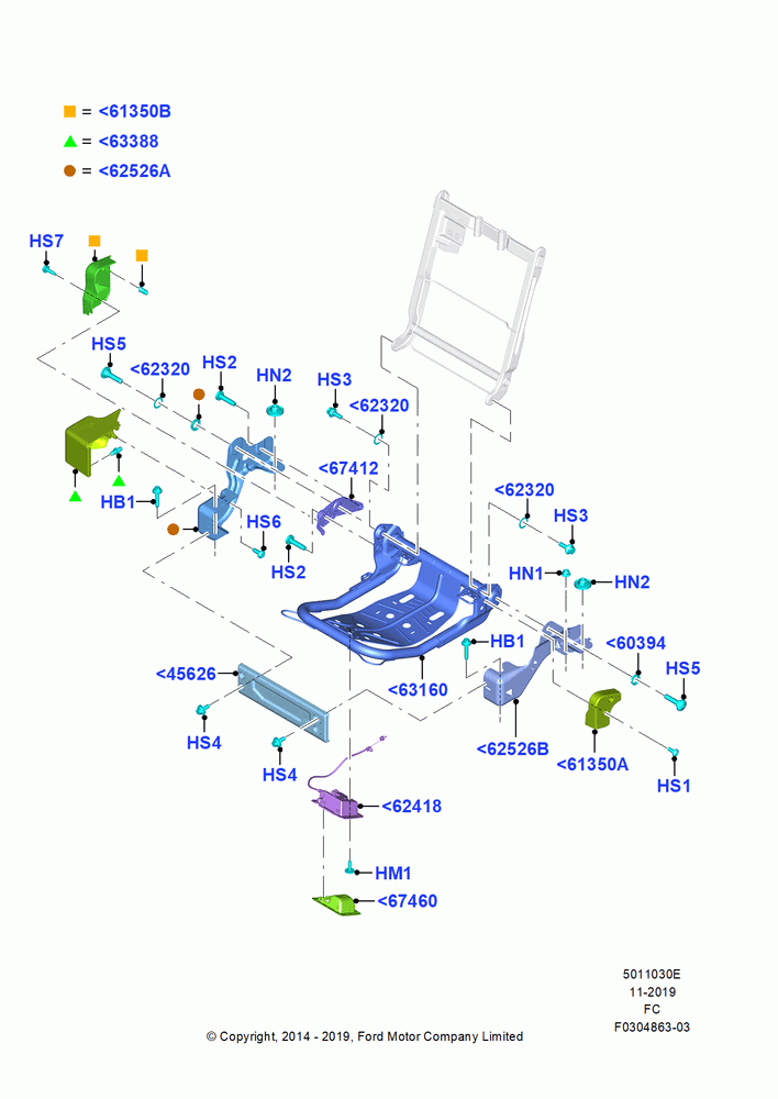 30E - Rear Seat Base, Crew Cab, 40% Seat, RH; 20/OCT/2014-22/OCT/2018