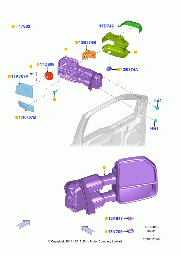 05C - Exterior Rear View Mirror, Dual Sail Telesc TT Mirror-Manual; 20/OCT/2014