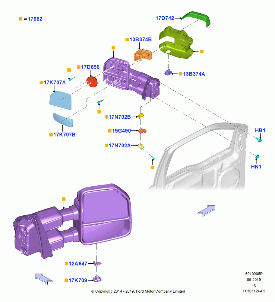 05D - Exterior Rear View Mirror, Dual Sail Telesc TT Power Mirror; 20/OCT/2014