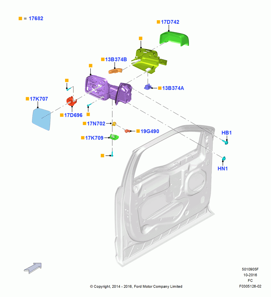 05F - Exterior Rear View Mirror, Dual Pwr/Htd/Mem/Fld/E'Chr/Pud Lamp; 20/OCT/2014