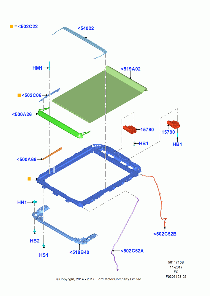 10B - Sliding Roof Mechanism and Controls, VISTA FRT PWR TILT/SLD/FIXD RR; 20/OCT/2014