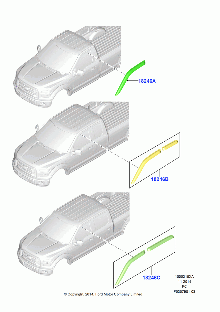 15XA - Body Dress Up Kits - Side, (+) North American Markets, Accessory, Ford Oval, Side Window Deflectors; 20/OCT/2014-26/SEP/2016