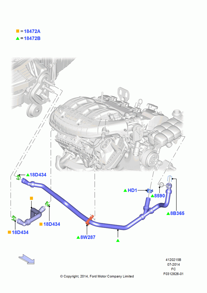 15B - Heater Hoses, 3.5L Cyclone V6 Petrol TIVCT; 20/OCT/2014-17/JUL/2017