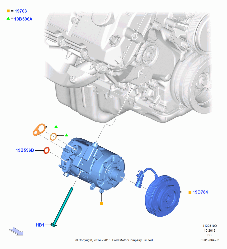 10D - Air Conditioning Condensr/Compressr, MOD 5.0L-4V DOHC SEFI NA, Compressor Assy; 20/OCT/2014-17/JUL/2017