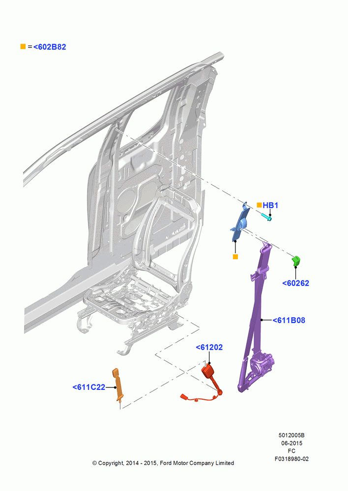 05B - Front Seat Belts, Bucket Type Front Seat, Super Cab, With Captain Chair Front Seats; 20/OCT/2014-17/JUL/2017