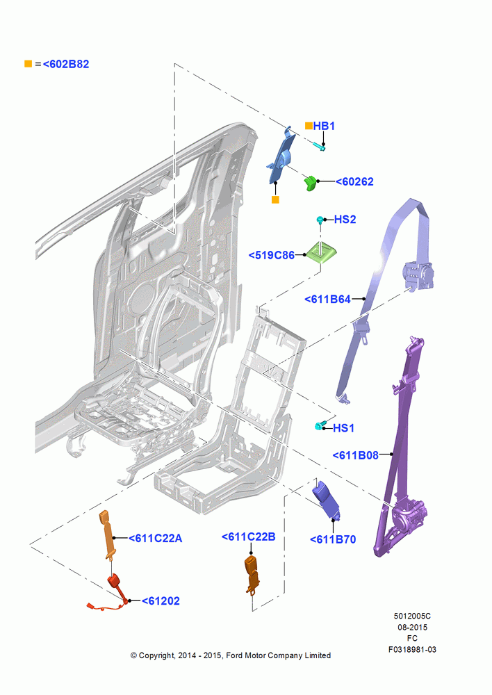 05C - Front Seat Belts, Super Cab, With Split Bench Front Seat; 20/OCT/2014-17/JUL/2017
