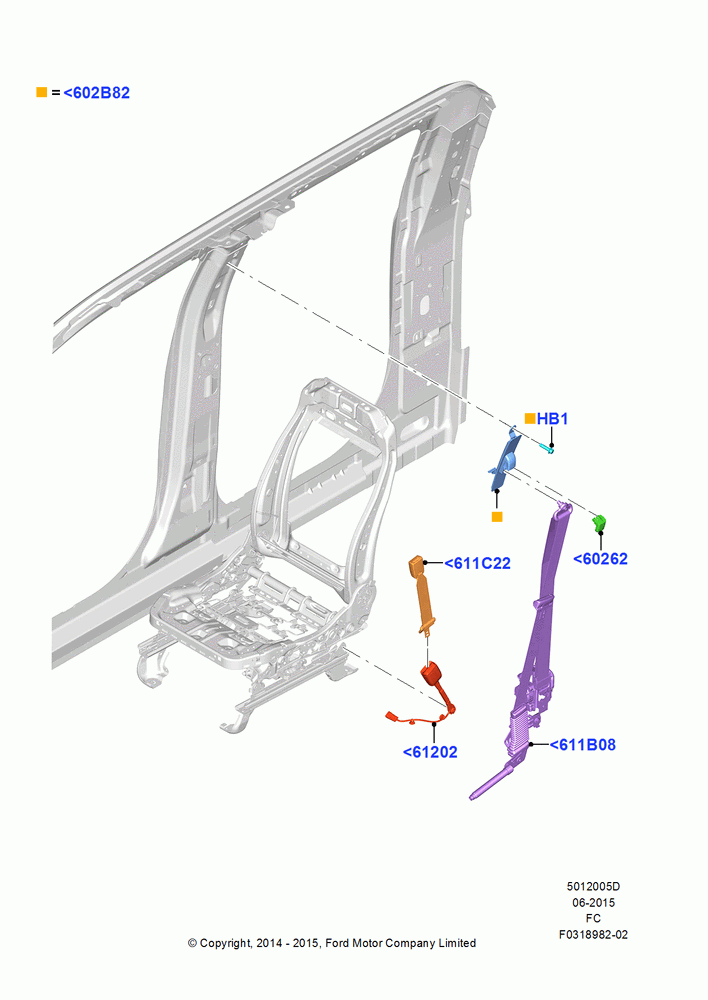 05D - Front Seat Belts, Bucket Type Front Seat, Crew Cab, With Captain Chair Front Seats; 20/OCT/2014-17/JUL/2017