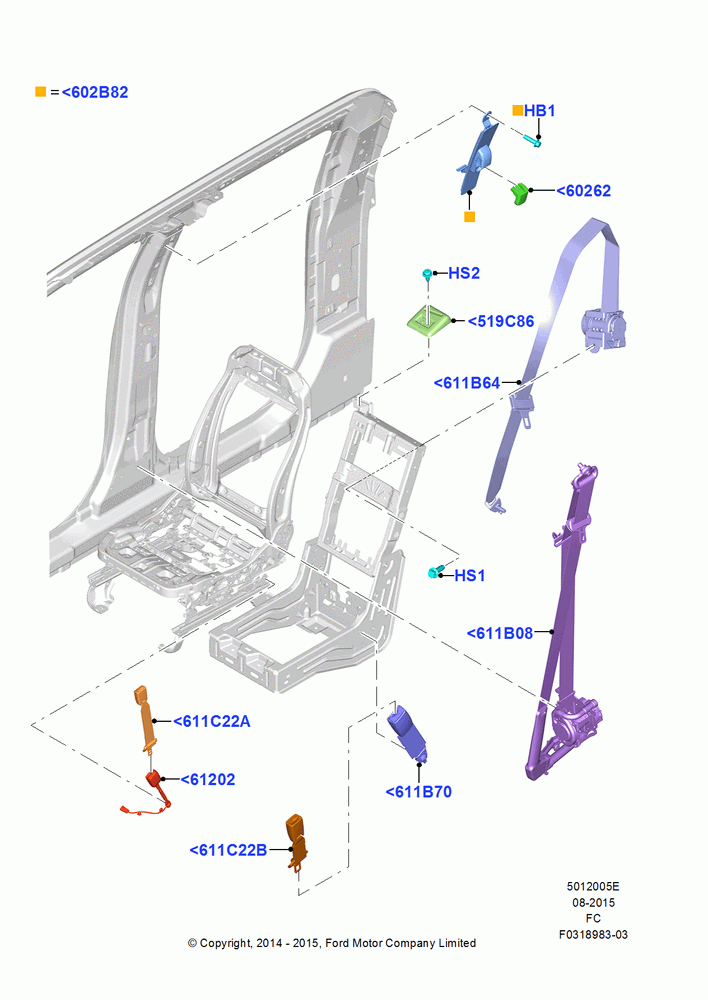 05E - Front Seat Belts, Crew Cab, With Split Bench Front Seat; 20/OCT/2014-17/JUL/2017