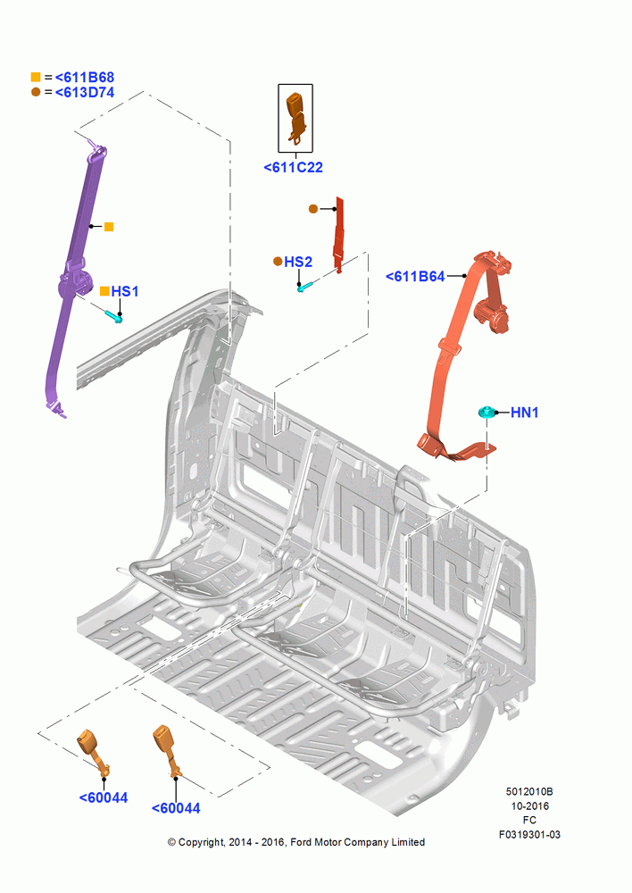 10B - Rear Seat Belts, Crew Cab, Less Rear Seat Belts, With Standard Rear Seat Belts; 20/OCT/2014-17/JUL/2017