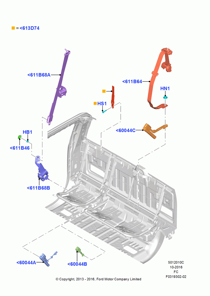 10C - Rear Seat Belts, Crew Cab, Rear Seat Belts-2nd Row Inflatable; 20/OCT/2014-26/FEB/2018