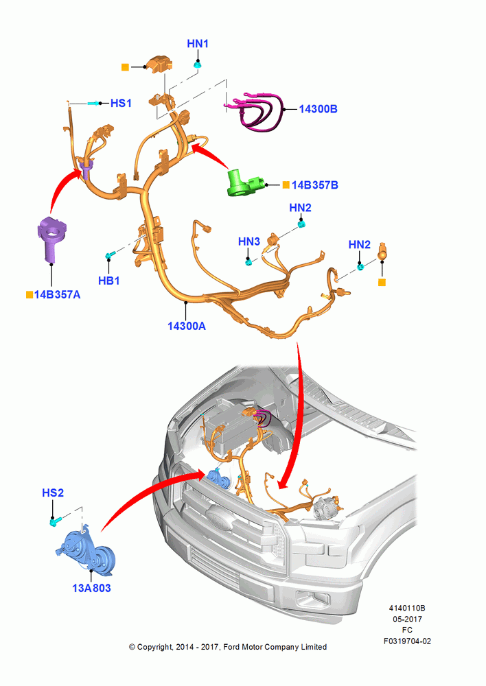10B - Battery Cables and Horn, 3.5L Cyclone V6 Petrol TIVCT, 3.5L V6 GTDI, MOD 5.0L-4V DOHC SEFI NA, 5.0L Coyote; 20/OCT/2014-17/JUL/2017
