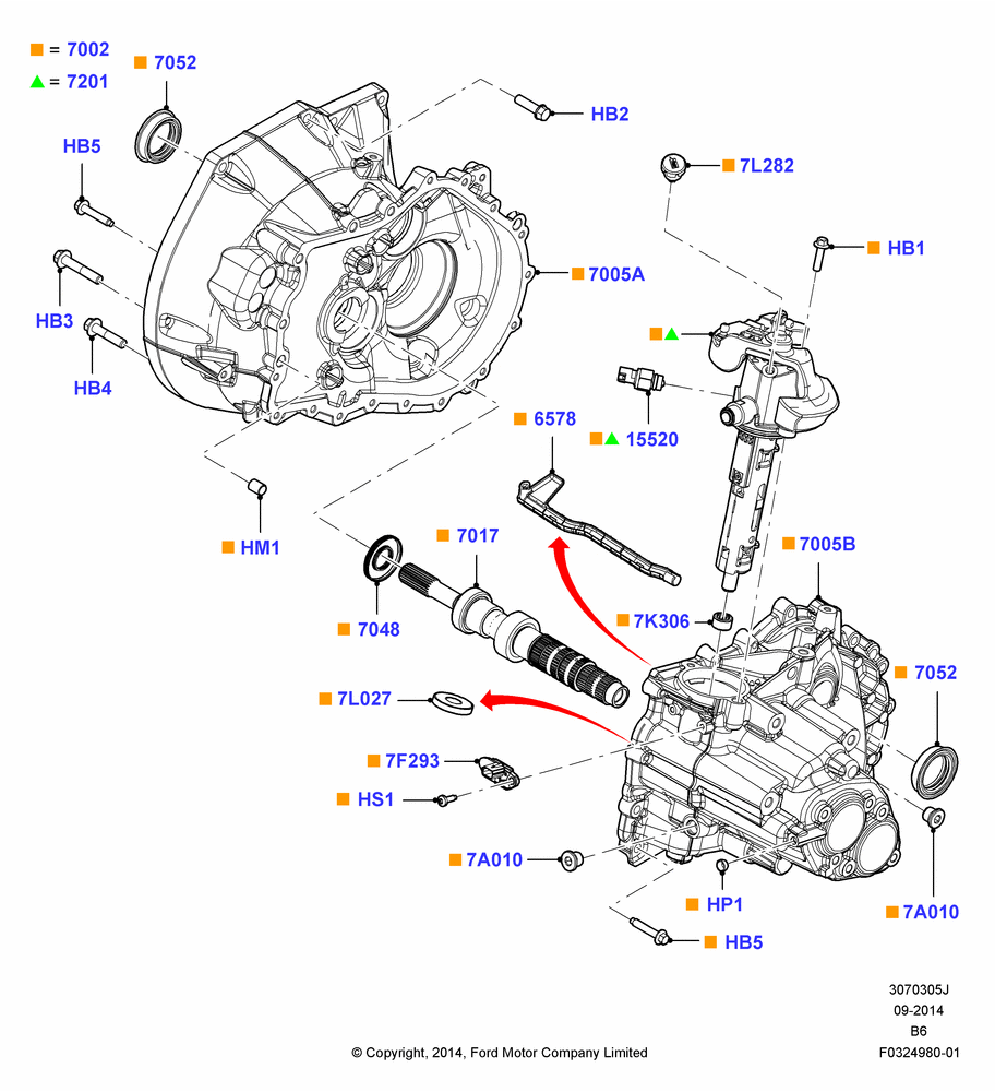 05J - Manual Transmission and Case, 6 Speed Manual Trans - B6; 15/DEC/2014-04/MAY/2018