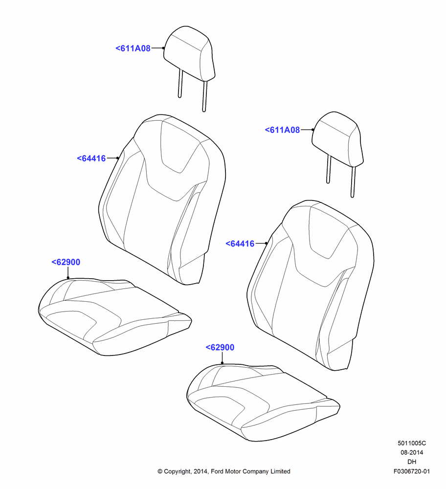 05C - Front Seat Covers, With High Back Front Seats, With Low Back Front Seats; 08/DEC/2014-04/MAY/2018