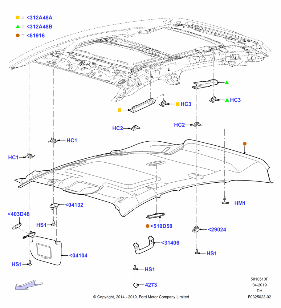 10F - Headlining and Sun Visors, 5 Door Sedan, Power Tilt/Slide Sun Roof; 08/DEC/2014-04/MAY/2018