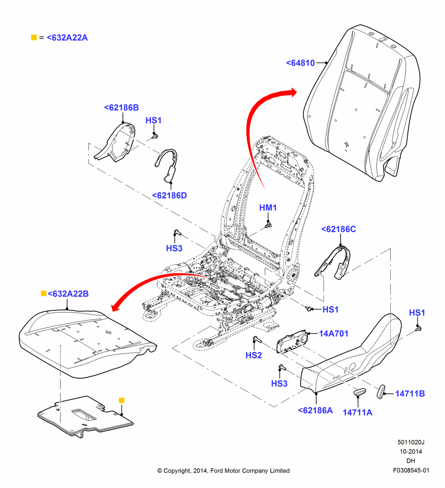20J - Front Seat Pads/Valances & Heating, Less Temp Control Driver Seat, Less Temp Control Passenger Seat, With High Back Front Seats; 08/DEC/2014-04/MAY/2018