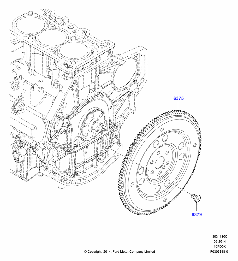 10C - Flywheel, 1.0L EcoBoost 120PS/125PS/140PS; 15/DEC/2014-04/MAY/2018