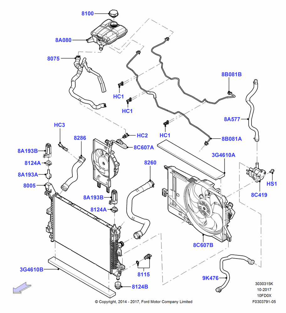 15K - Radiator/Coolant Overflow Container, 1.0L EcoBoost 120PS/125PS/140PS; 15/DEC/2014-04/MAY/2018
