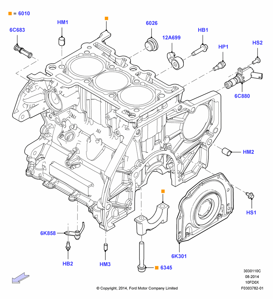 10C - Cylinder Block and Plugs, 1.0L EcoBoost 120PS/125PS/140PS; 15/DEC/2014-04/MAY/2018
