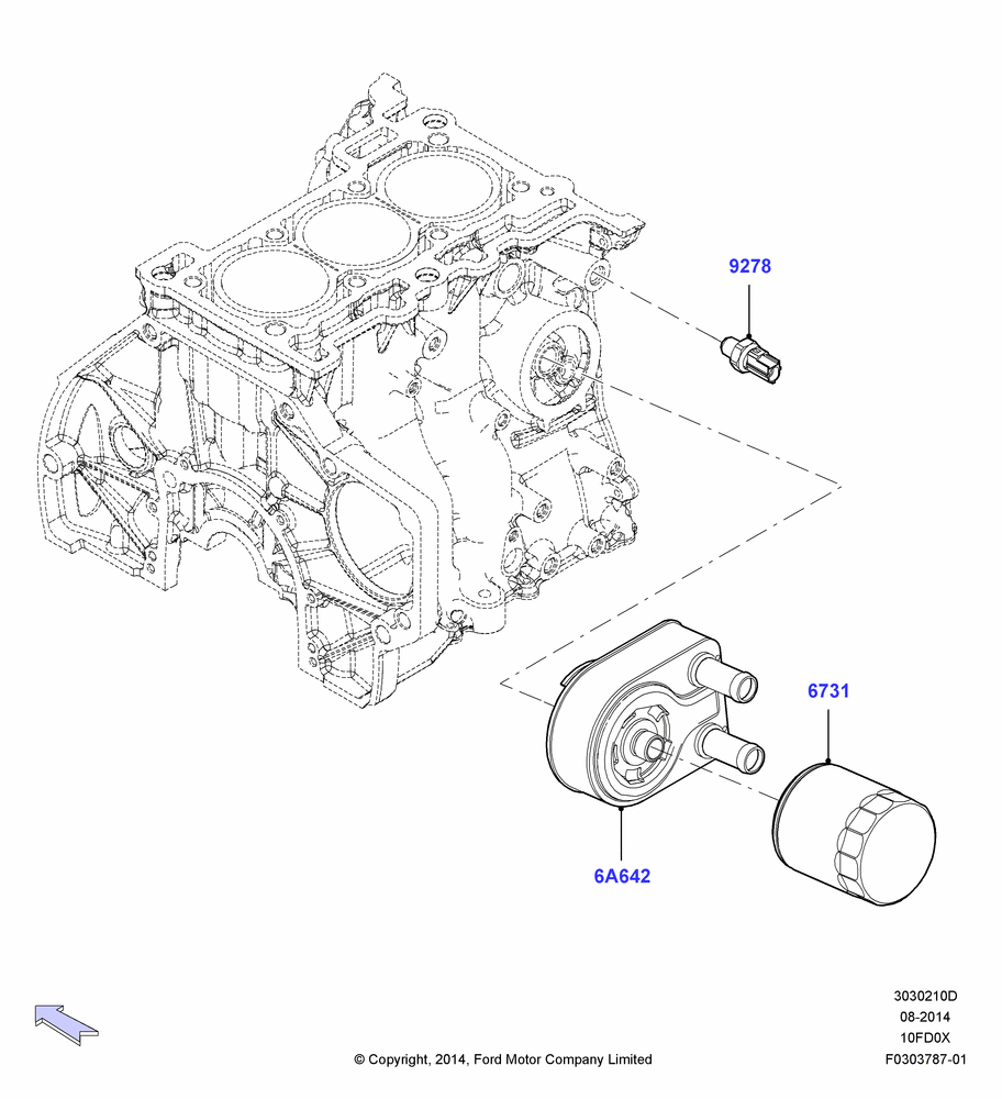 10D - Oil Cooler and Filter, 1.0L EcoBoost 120PS/125PS/140PS; 15/DEC/2014-04/MAY/2018