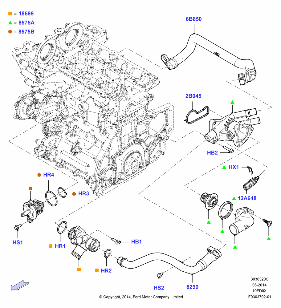 20C - Thermostat/Housing & Related Parts, 1.0L EcoBoost 120PS/125PS/140PS; 15/DEC/2014-04/MAY/2018