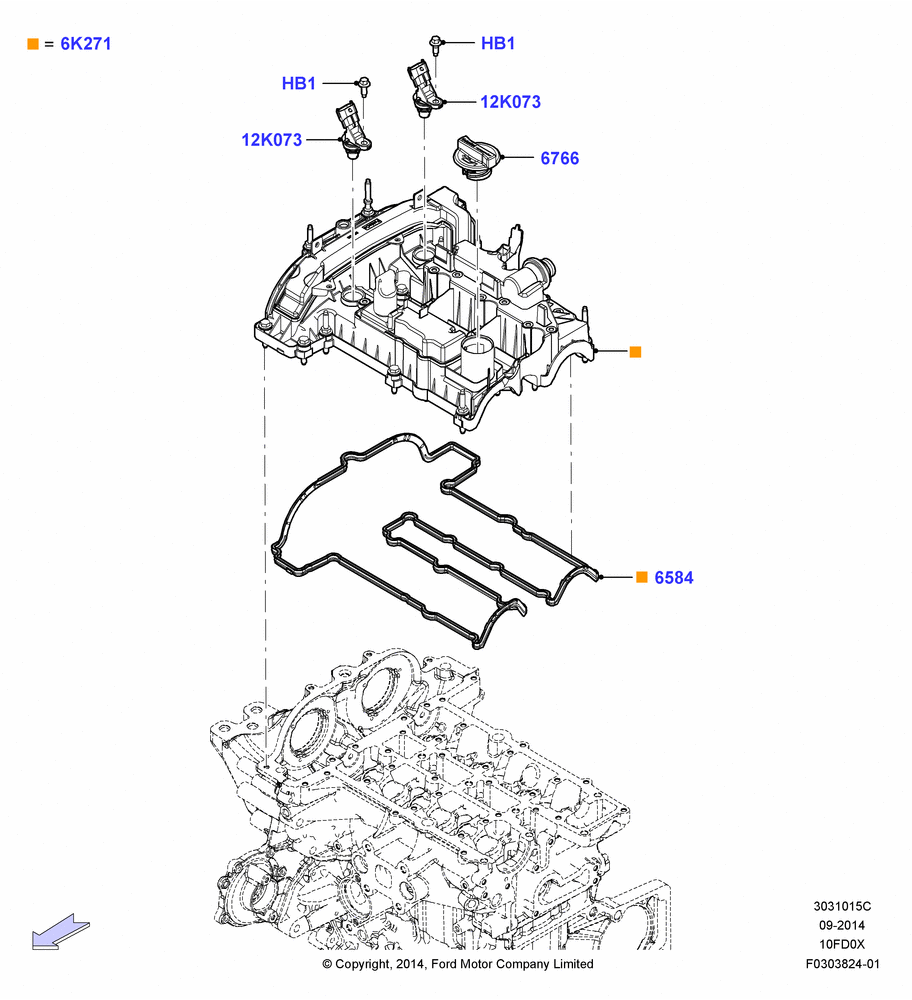 15C - Cylinder Head Cover, 1.0L EcoBoost 120PS/125PS/140PS; 15/DEC/2014-04/MAY/2018