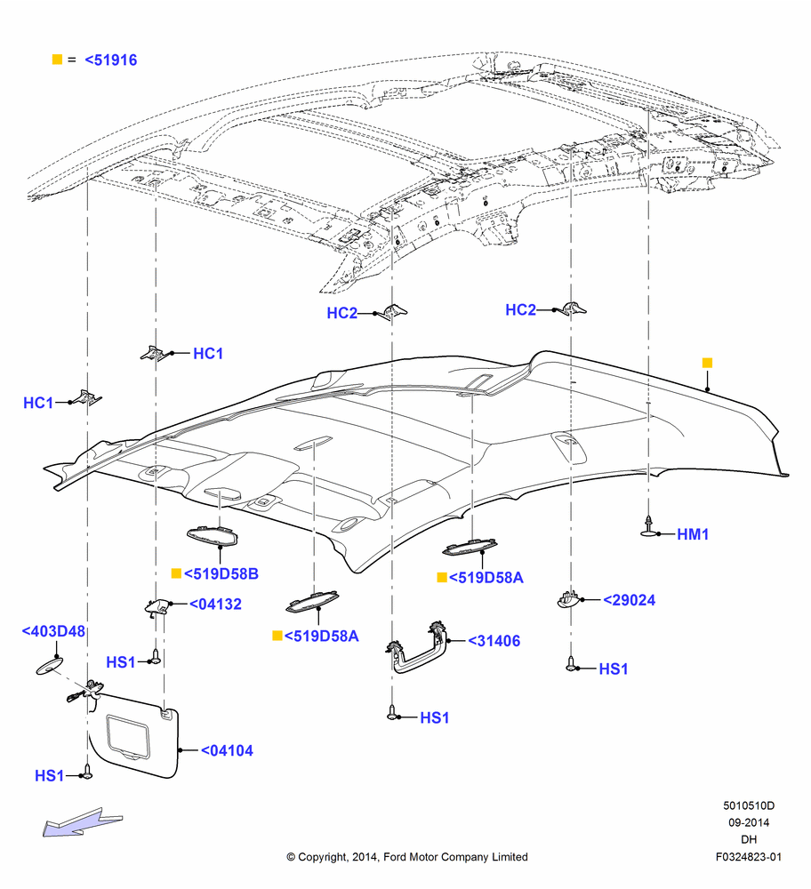 10D - Headlining and Sun Visors, 5 Door Sedan, Less Sun Roof; 08/DEC/2014-04/MAY/2018