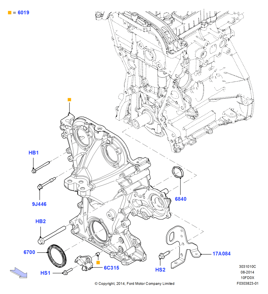 10C - Timing Gear Covers, 1.0L EcoBoost 120PS/125PS/140PS; 15/DEC/2014-04/MAY/2018