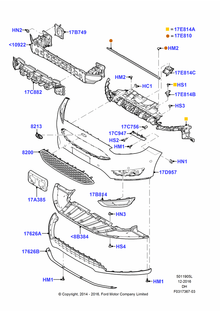 05L - Radiator Grille and Front Bumper, Less Dress Up RSO, SE, Midnight Black Package; 08/DEC/2014-04/MAY/2018