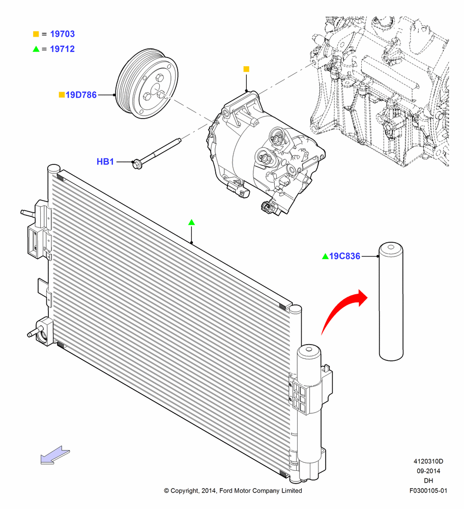10D - Air Conditioning Condensr/Compressr, 1.0L EcoBoost 120PS/125PS/140PS; 15/DEC/2014-04/MAY/2018