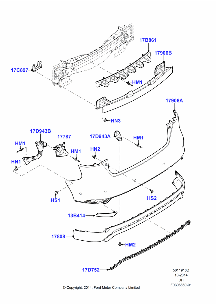 10D - Rear Bumper, 5 Door Sedan, With Rear Bumper Skirt; 08/DEC/2014-04/MAY/2018