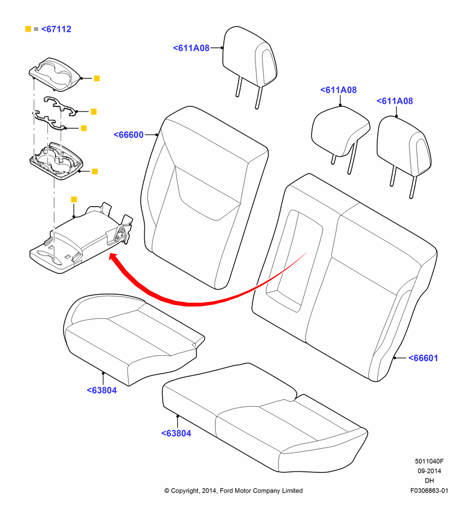40F - Rear Seat Covers, Rear Center Armrest With Stowage, With Two Piece Rear Seat Cushion; 08/DEC/2014-04/MAY/2018