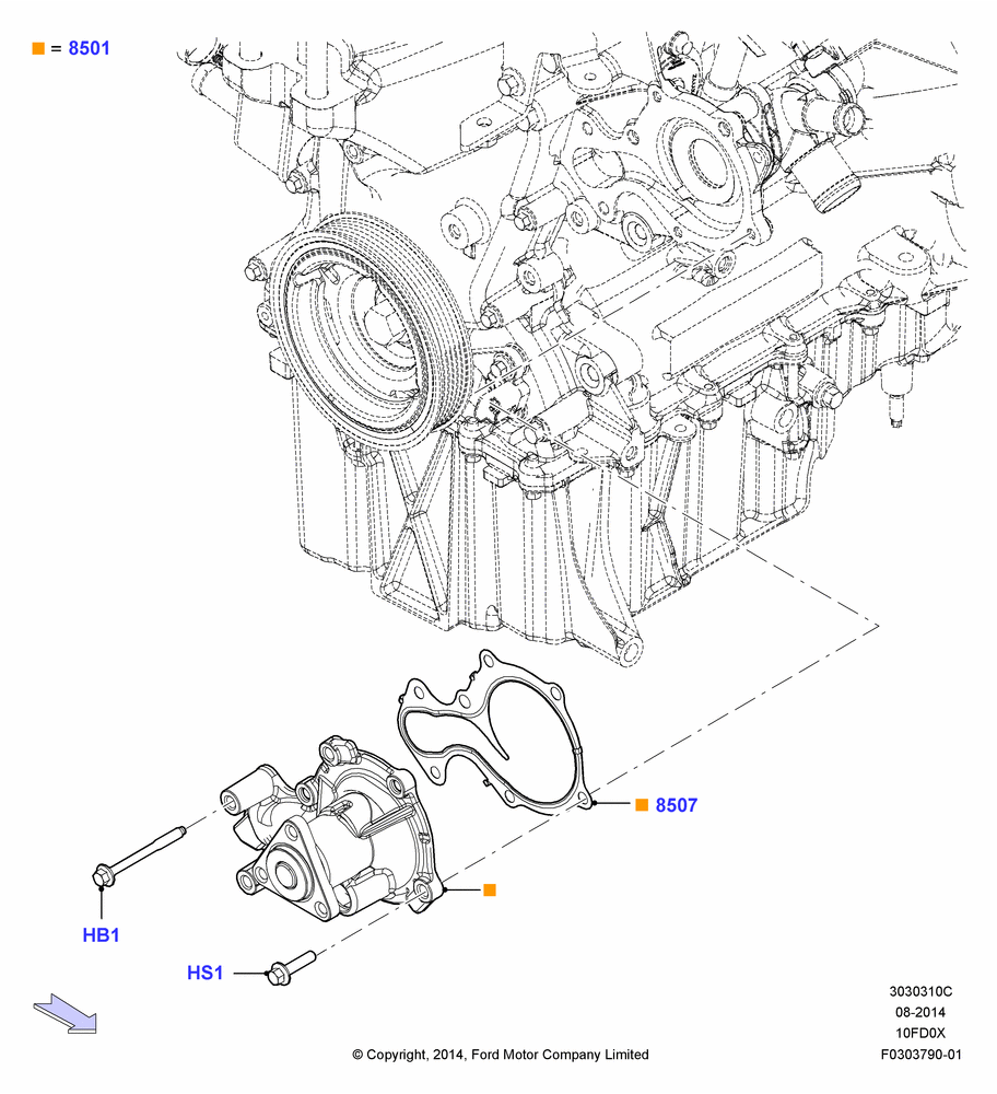 10C - Water Pump, 1.0L EcoBoost 120PS/125PS/140PS; 15/DEC/2014-04/MAY/2018