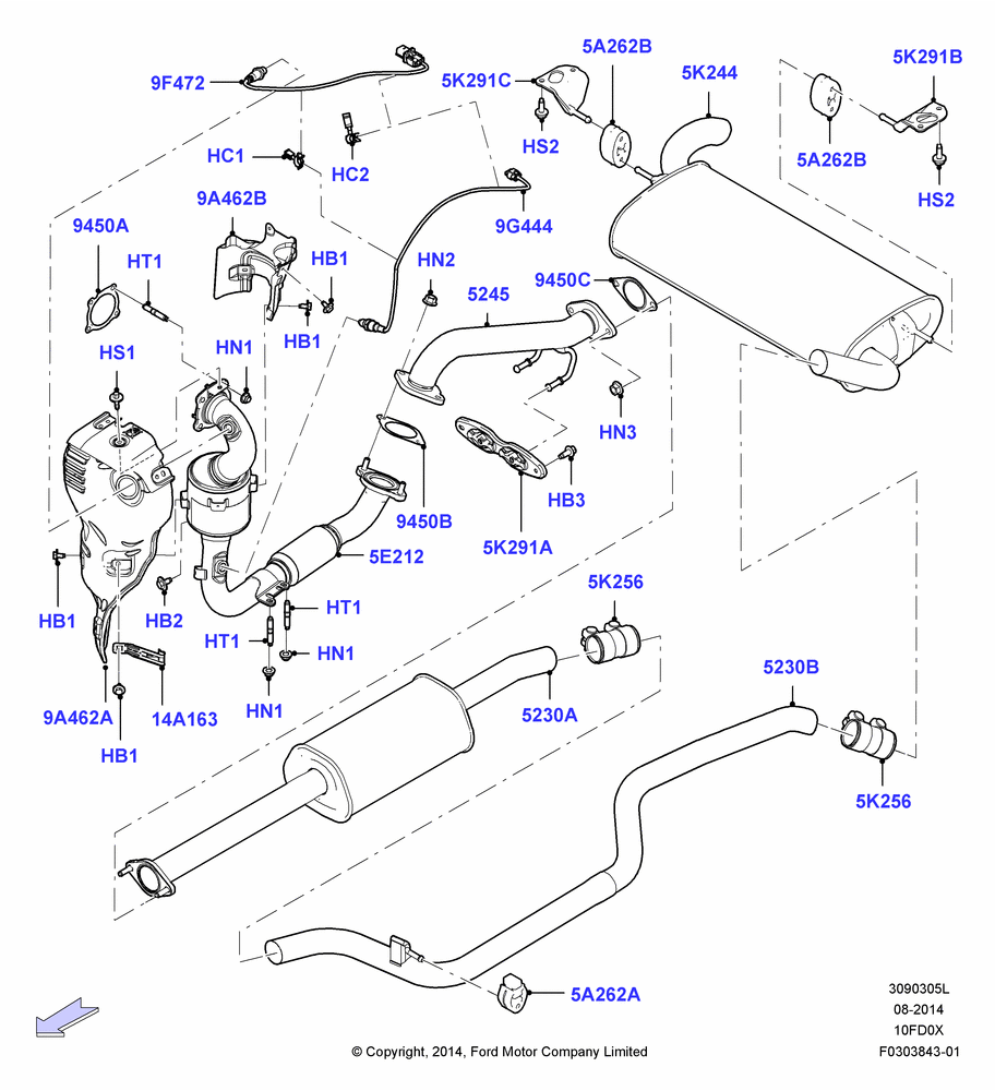 05L - Exhaust System, 1.0L EcoBoost 120PS/125PS/140PS, 6 Speed Manual Trans - B6; 15/DEC/2014-17/DEC/2015